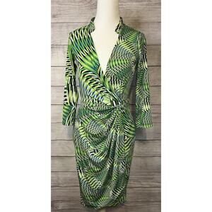 MAGGY LONDON Green True Wrap Dress Women’s 2 Mini Dress